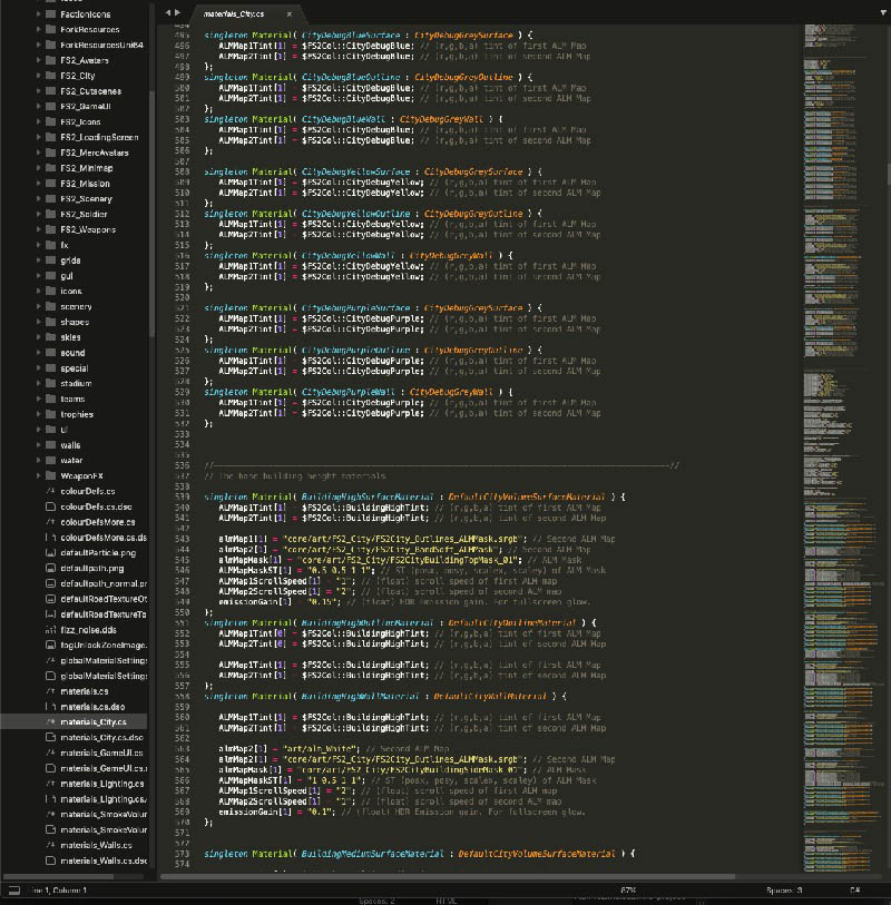 *Sublime Text in action. Editing materials for Frozen Synapse 2.*
